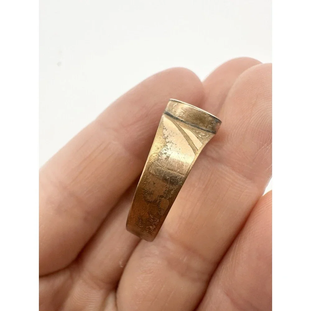 Antique Engraved Initials Gold Tone Signet Ring Size 9.5